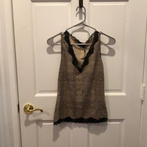 Limited plaid tank with lace trim